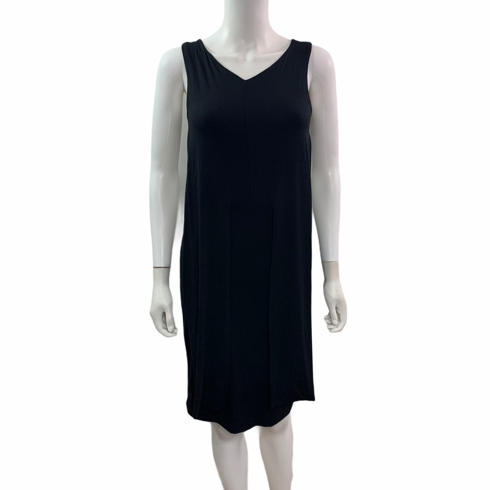 Final Touch Sleeveless V Neck Solid Black Dress - image 1